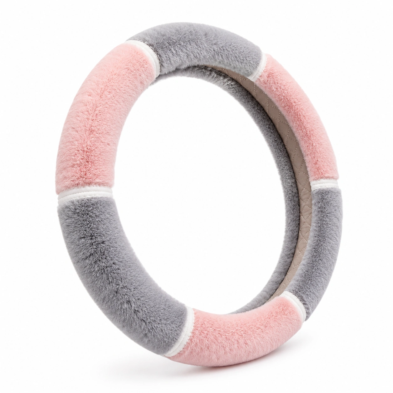 Coprivolante Auto Morbido in Peluche Rosa e Grigio 38cm-havormika