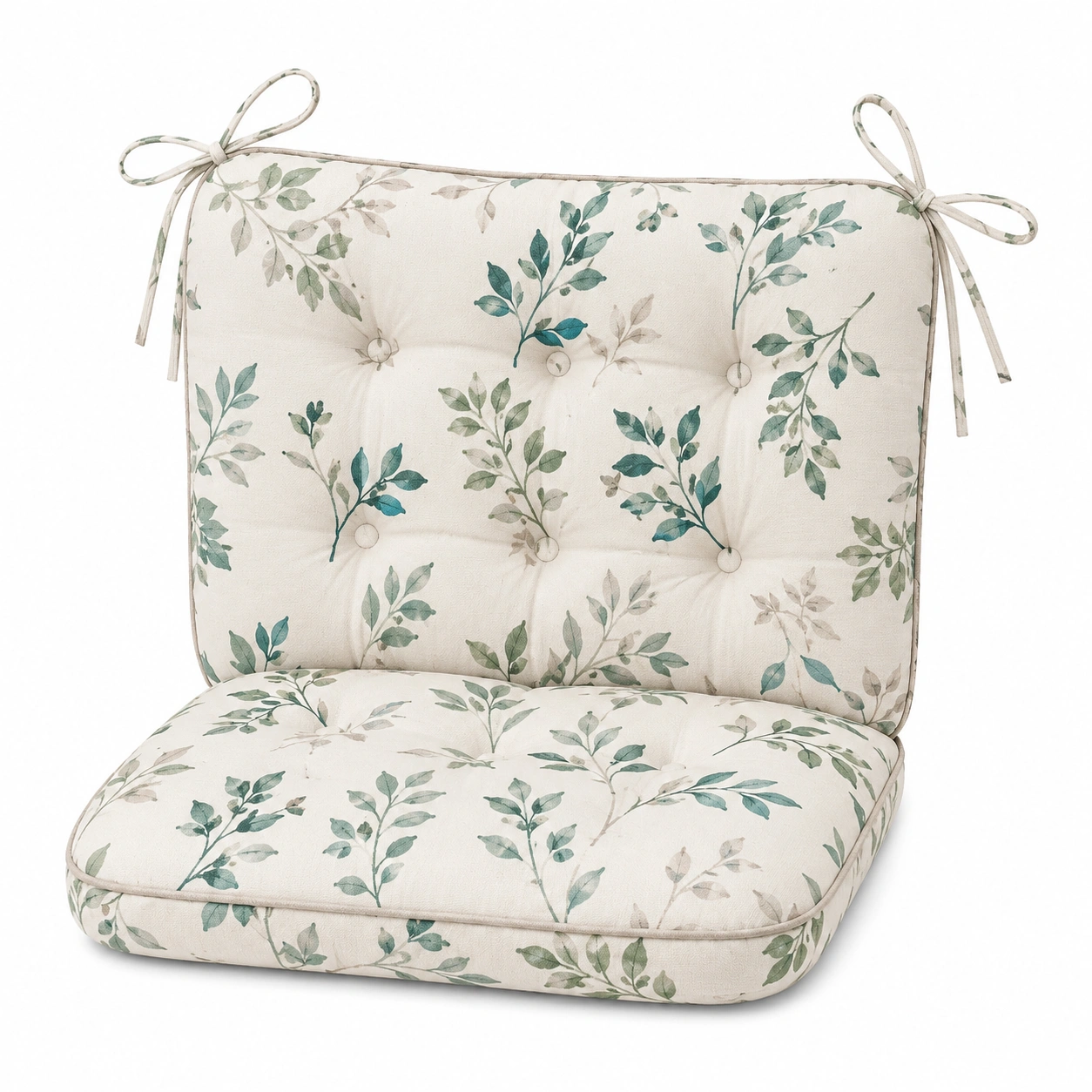 Cuscino per Sedia con Stampa Foglie, Verde/Bianco-havormika