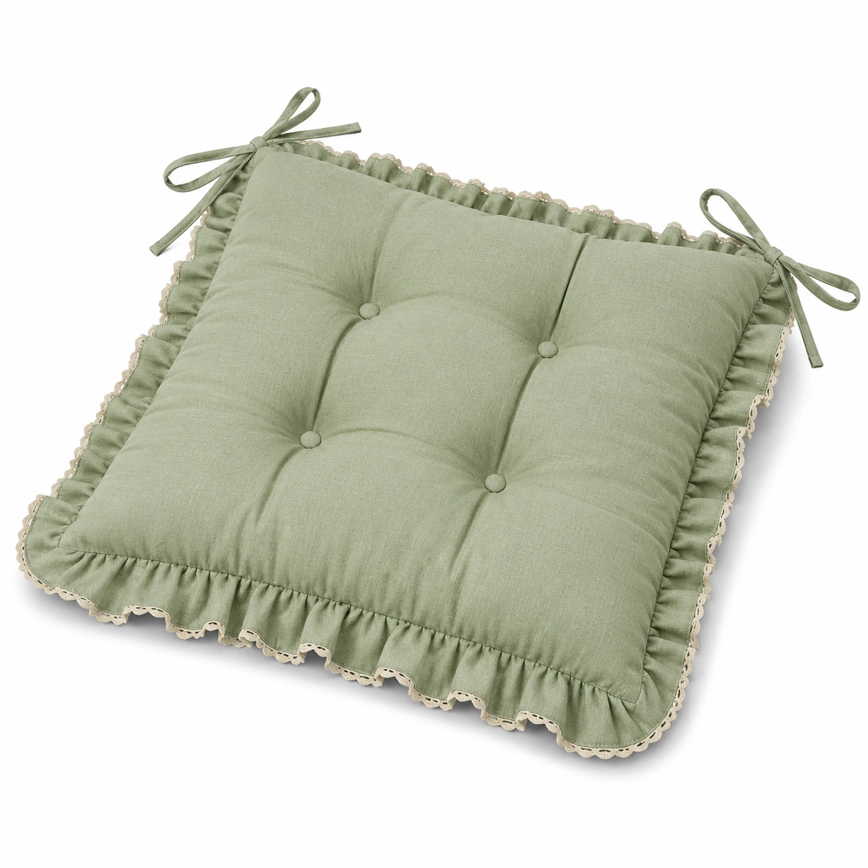 Cuscino Quadrato Verde Salvia con Volant-havormika