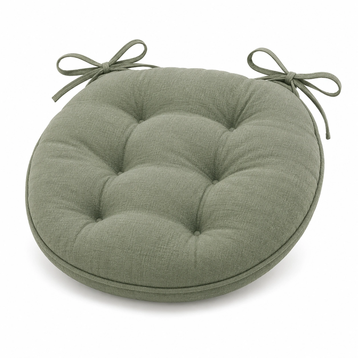 Cuscino Rotondo per Sedia con Lacci - Verde Salvia, 40 cm-havormika