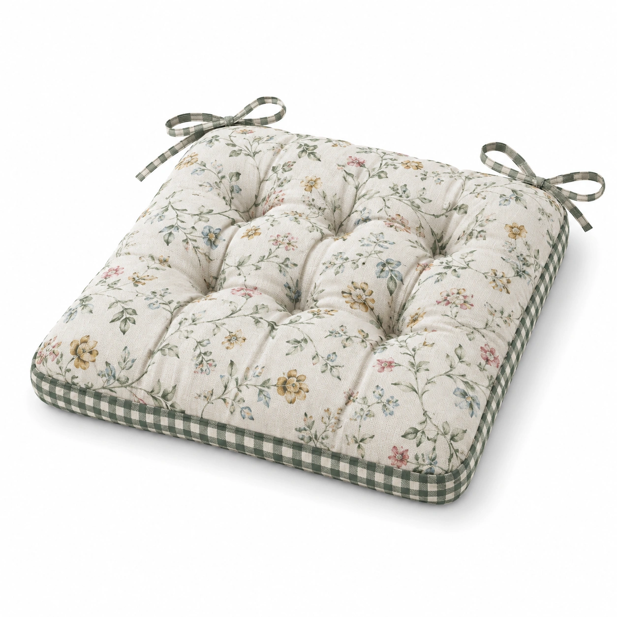 Cuscino da Sedia Floreale Quadrato con Cinturini 40x40 cm Crema/Multicolore-havormika
