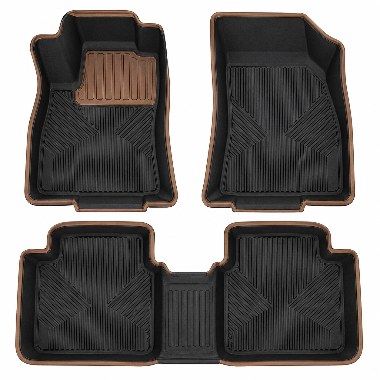 Set di Tappetini Auto Antiscivolo Universali Nero/Marrone-havormika