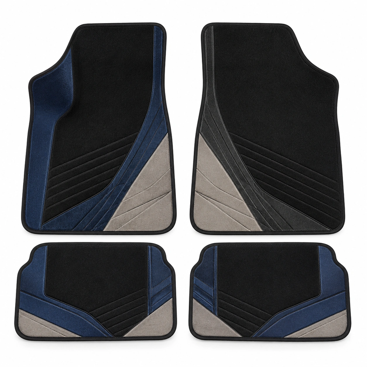 Set Tappetini Universali Antiscivolo per Auto Nero e Grigio-havormika