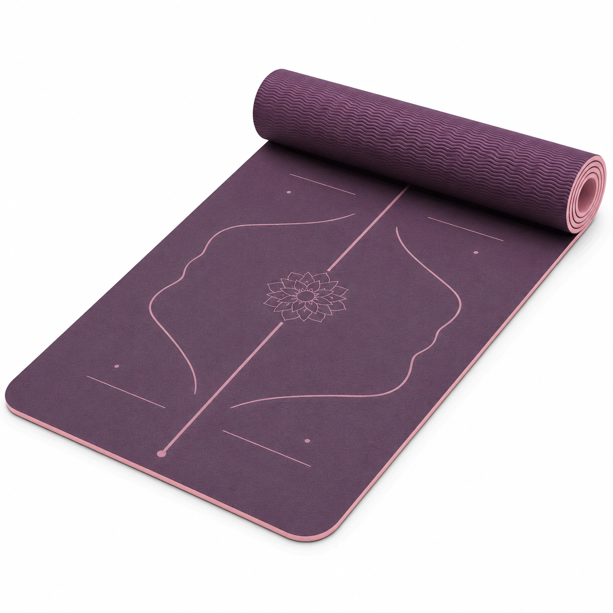 Tappetino da yoga antiscivolo con guida al posizionamento, 183x61 cm, spessore 6 mm, colore viola-havormika