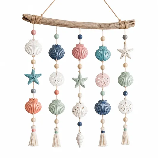 Decorazione da Parete con Conchiglie Multicolore in Stile Marino-cozfina