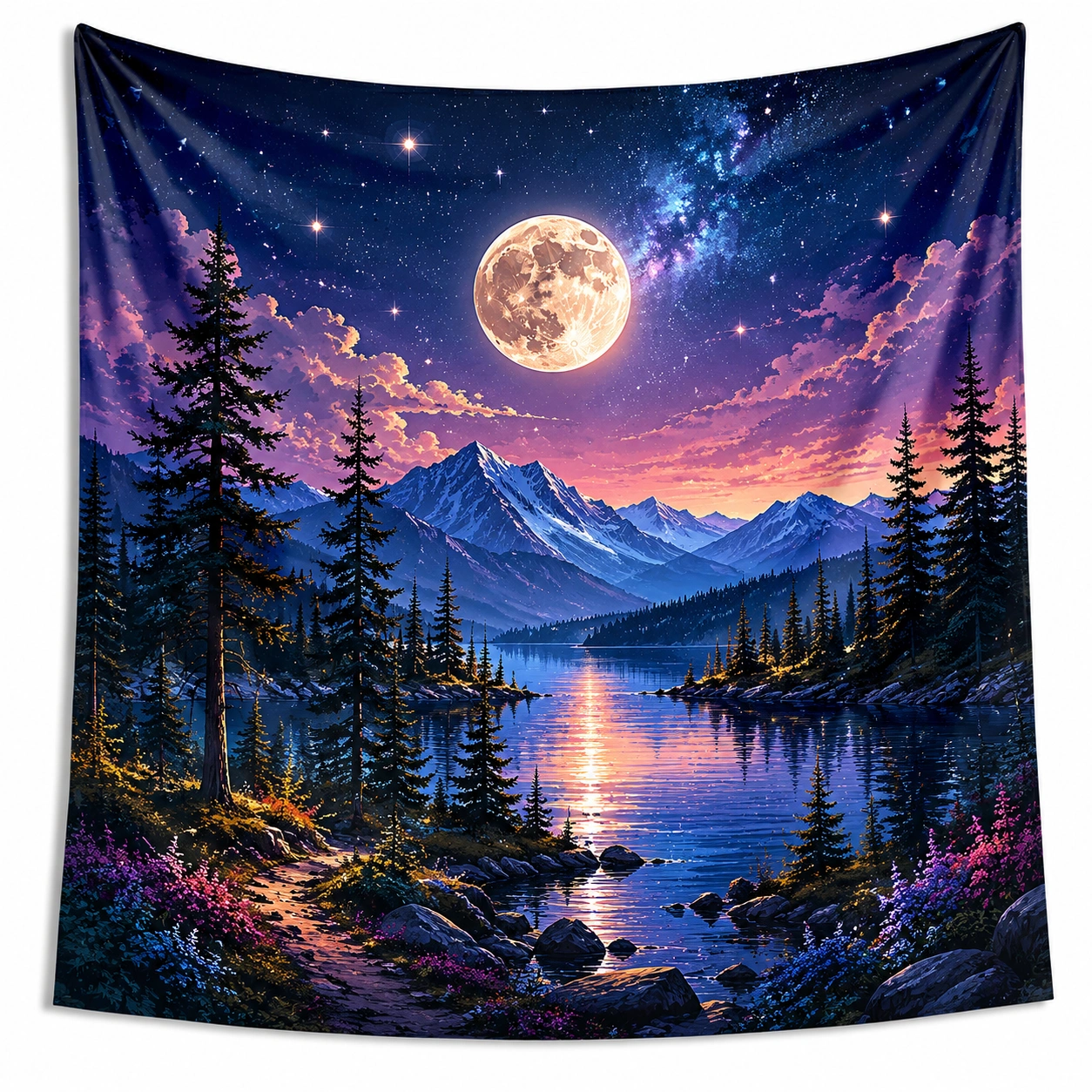 Arazzo a Parete Paesaggio Alpino Tramonto 150x130cm Multicolore-cozfina