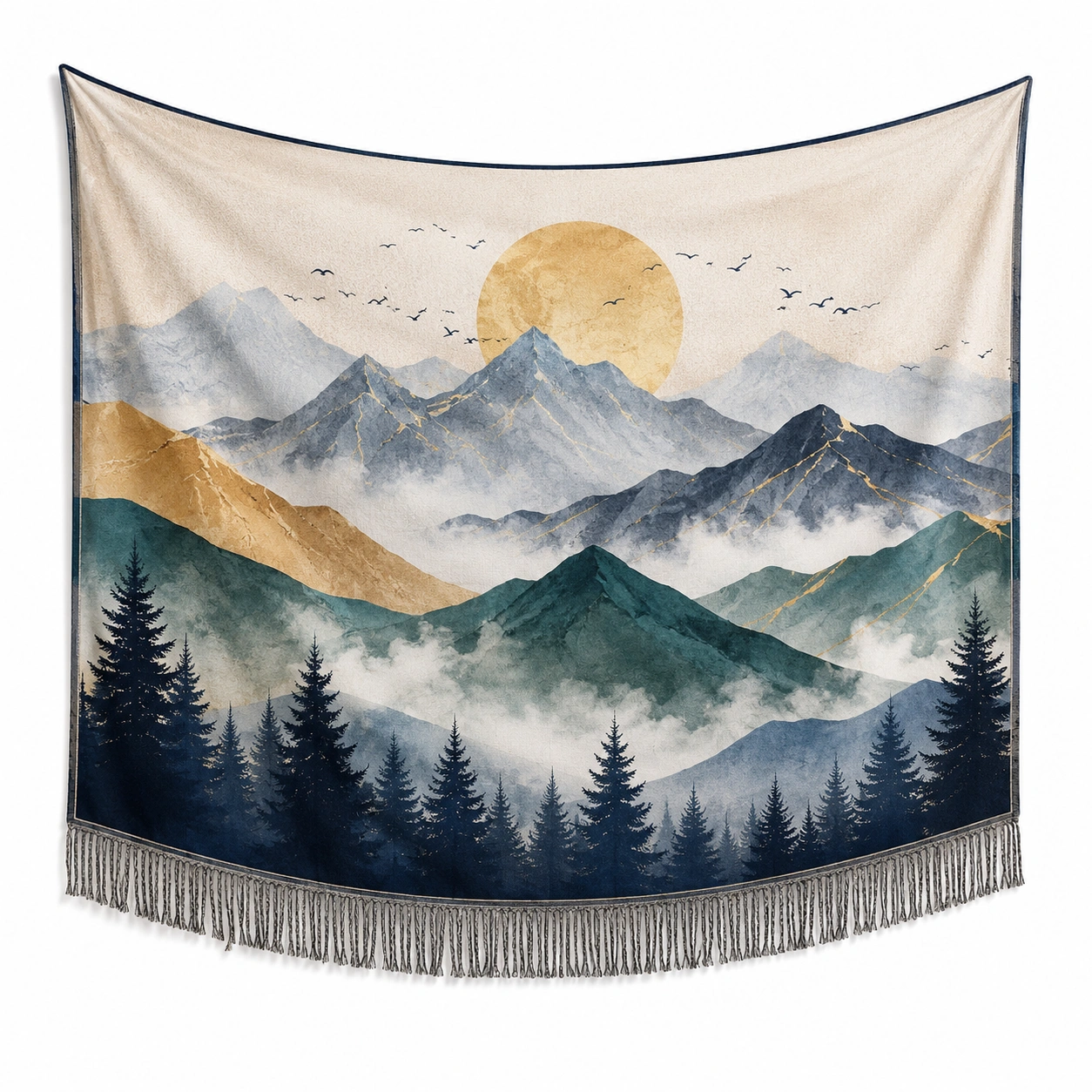 Arazzo da Parete Decorativo con Paesaggio Montano Notturno-cozfina