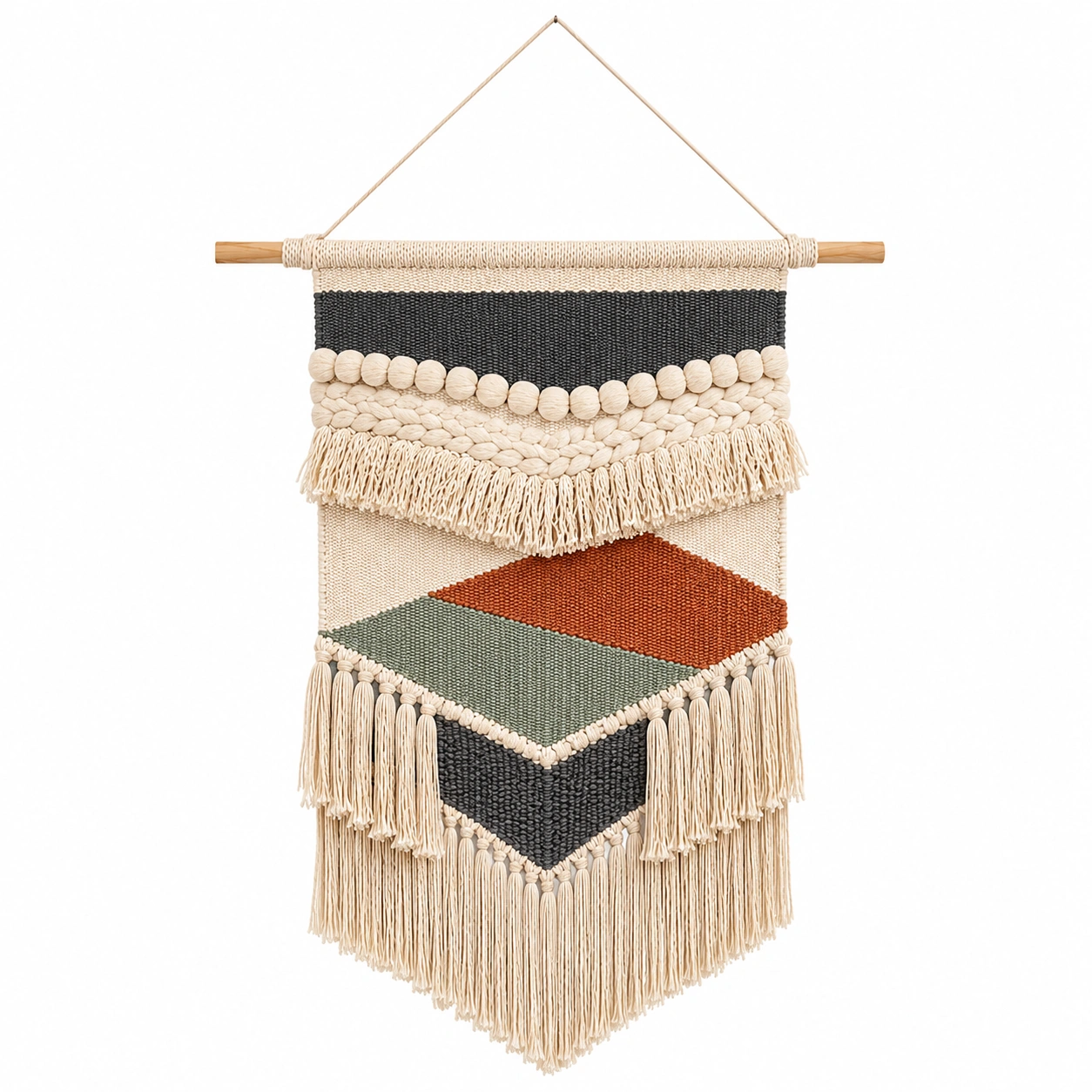 Arazzo da Parete Macramè Boho Multicolore con Perline 70x90cm-cozfina