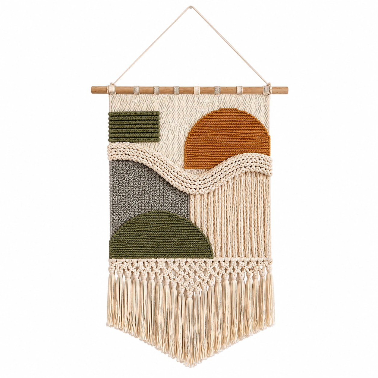 Arazzo da parete multicolore con frange e design geometrico-cozfina