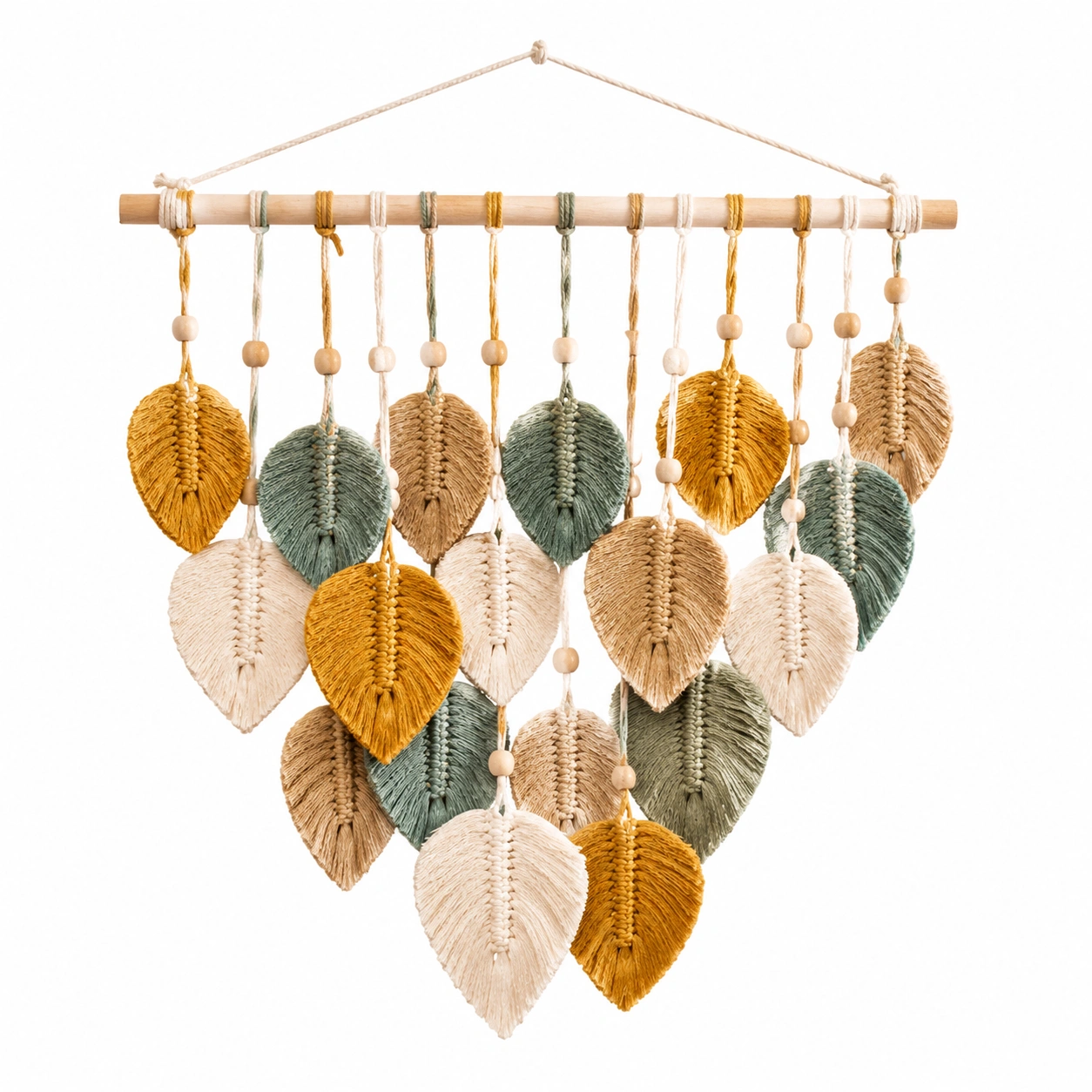 Arazzo Decorativo Bohemien in Macramè, Verde/Marrone/Beige/Rosso, 50x70cm-cozfina