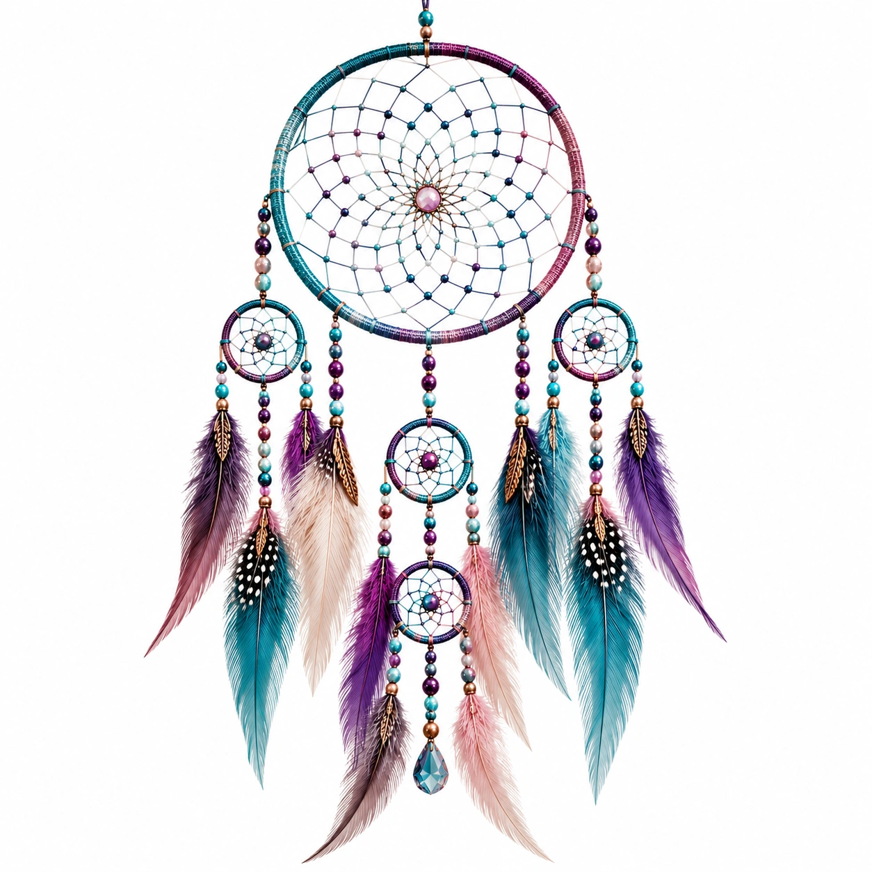 Acchiappasogni Luna Decorativo con Piume Multicolori-cozfina