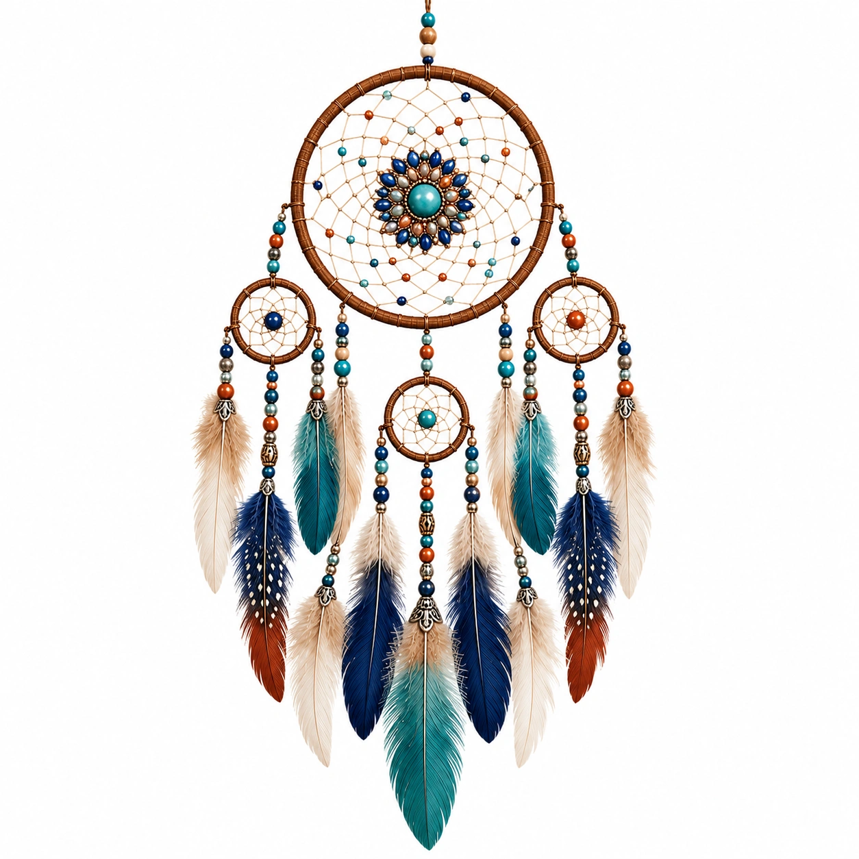 Acchiappasogni Boho a Forma di Luna con Piume Colorate-cozfina