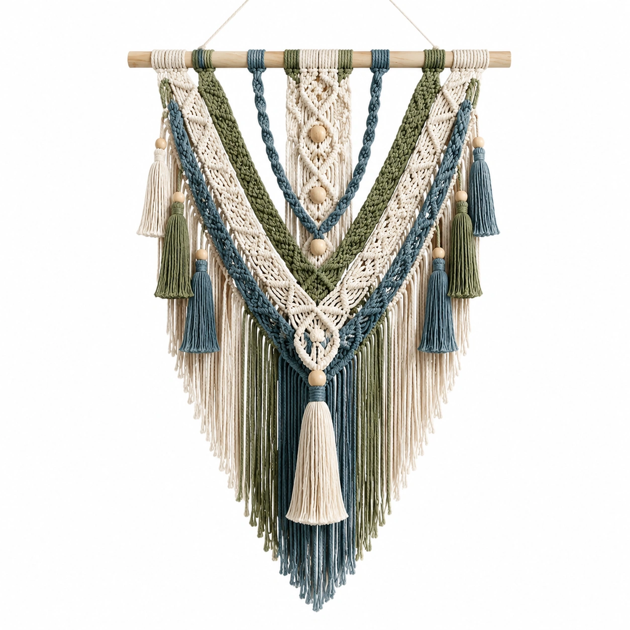 Arazzo da Parete in Macramè con Frange Bohemien Beige/Rosa/Verde-cozfina