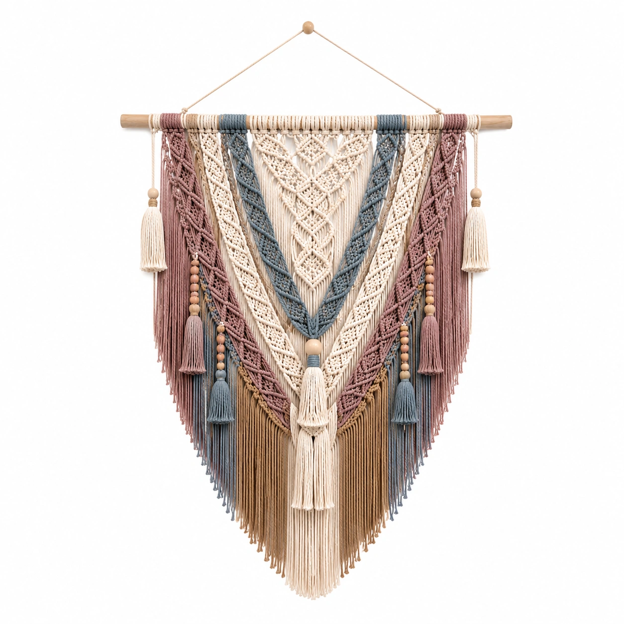 Arazzo Macramè Decorazione Parete Boho 140x90cm Beige/Verde/Arancione-cozfina