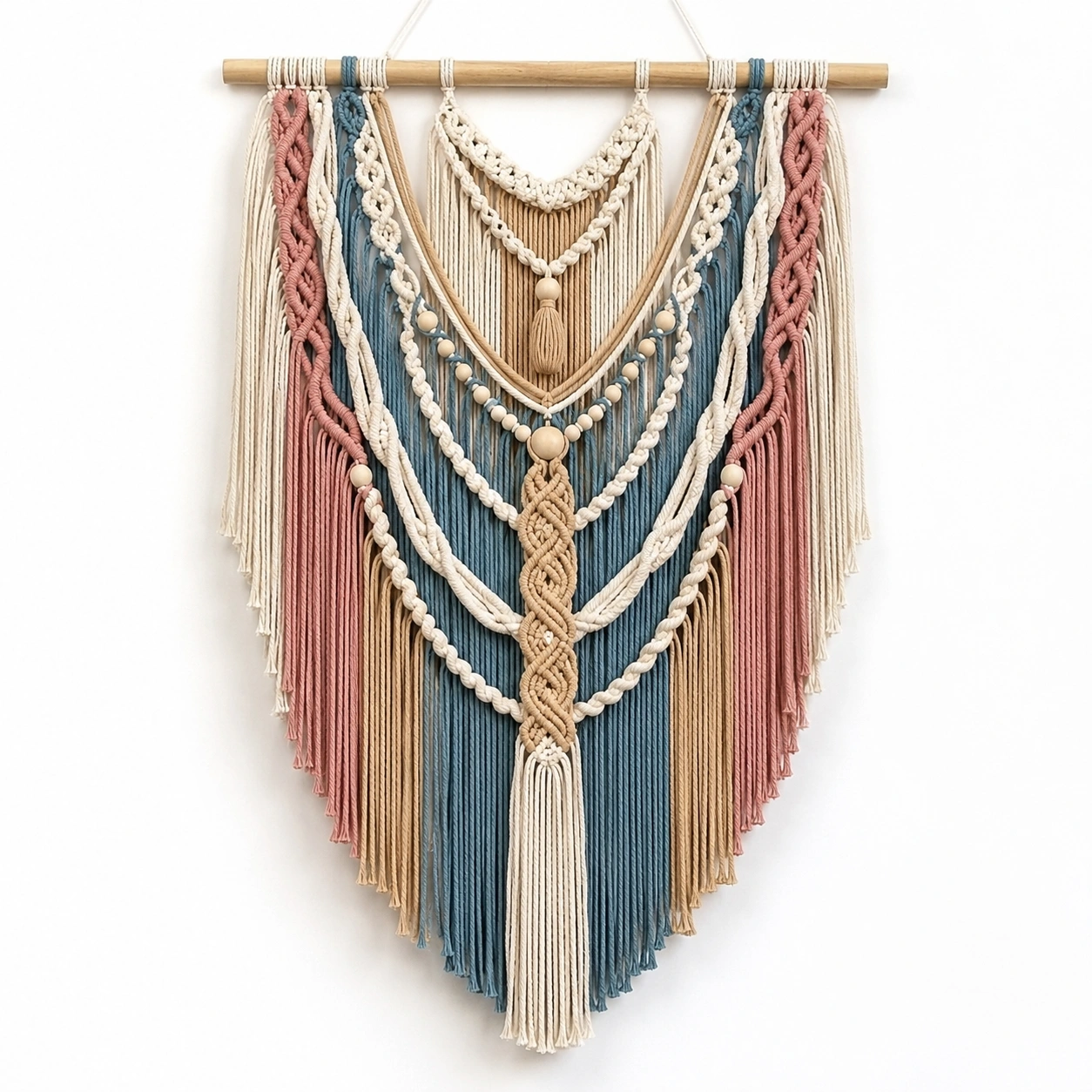 Arazzo Decorativo Macramè a Muro Crema/Rosa/Verde-cozfina