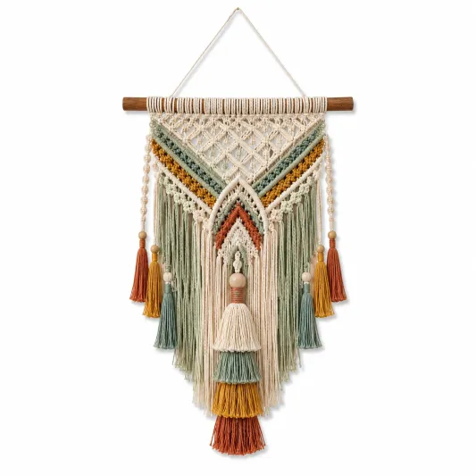Decorazione da Parete Boho in Macramè Multicolore con Nappe-cozfina