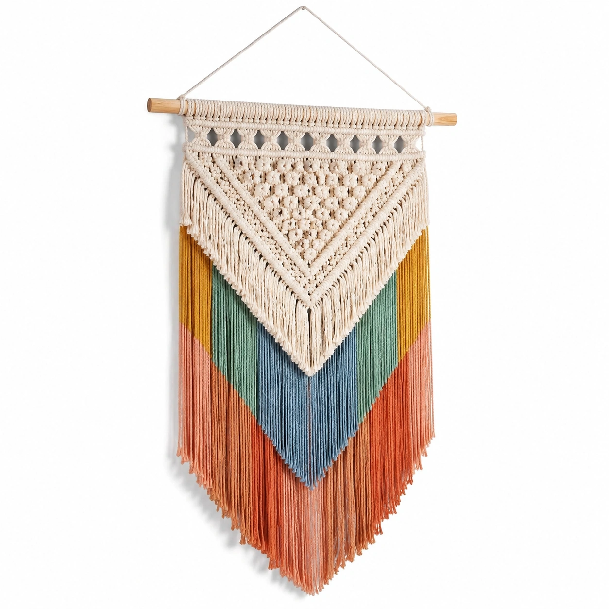 Arazzo Macramè Bohemien Beige, Rosa e Blu per Parete-cozfina