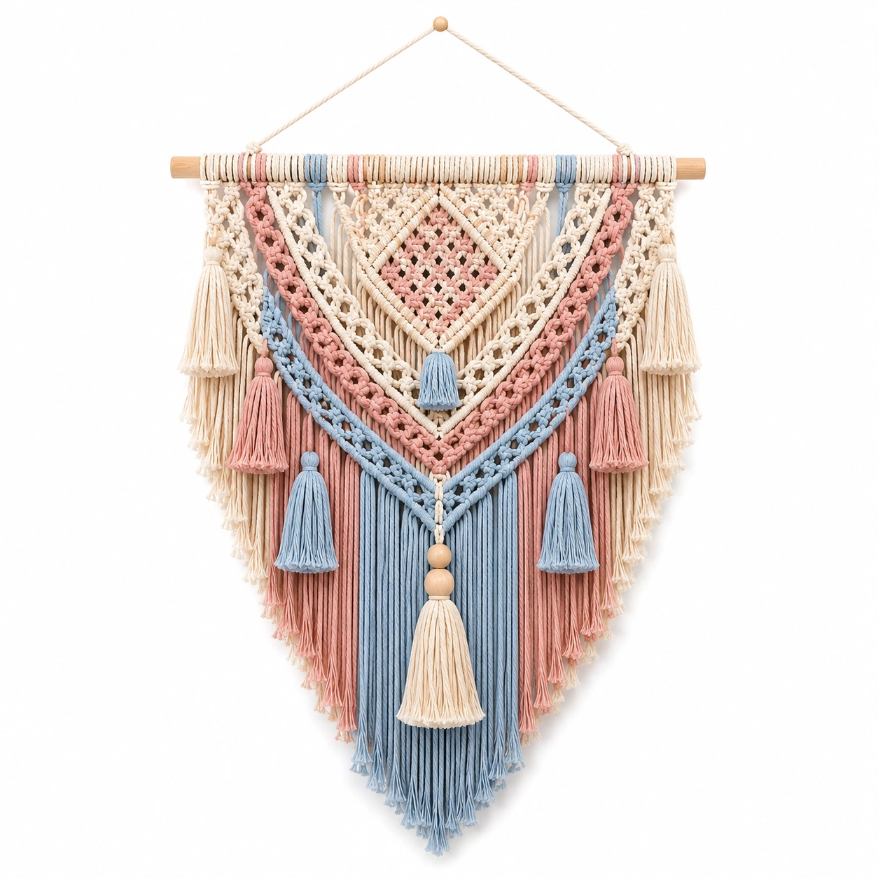 Arazzo Macramè Boho Intrecciato Beige Blu Rosa-cozfina