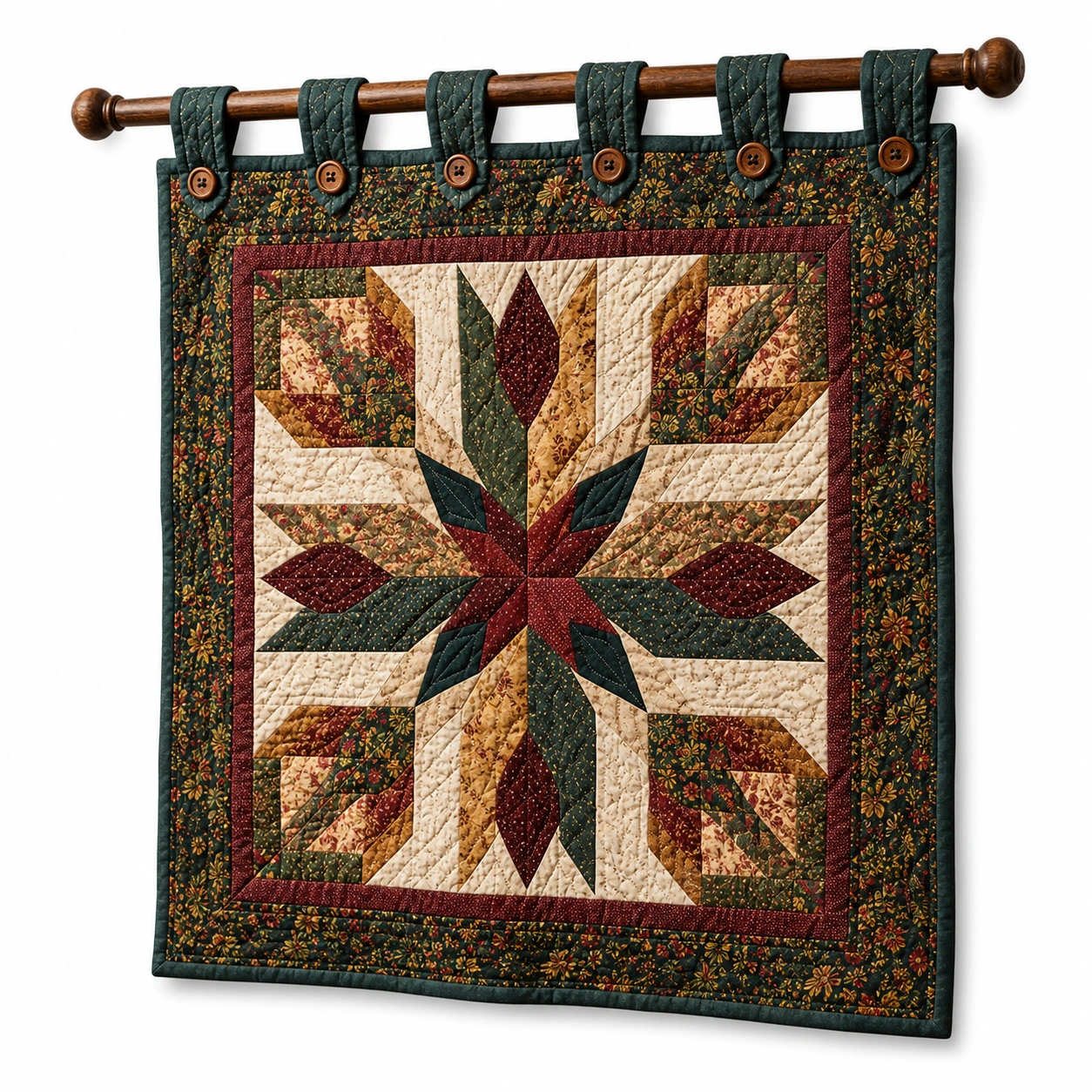 Arazzo Trapuntato Patchwork Stile Rustico colori Crema, Rosso, Verde e Blu-cozfina