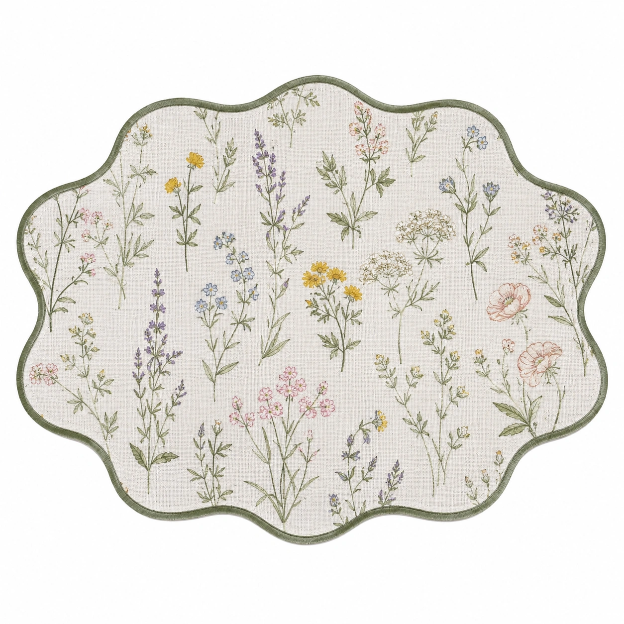 Tovaglietta Ovale Floreale 45x33 cm Crema e Verde-meubelixa