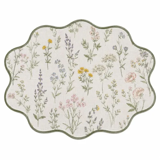 Tovaglietta Ovale Floreale 45x33 cm Crema e Verde-meubelixa