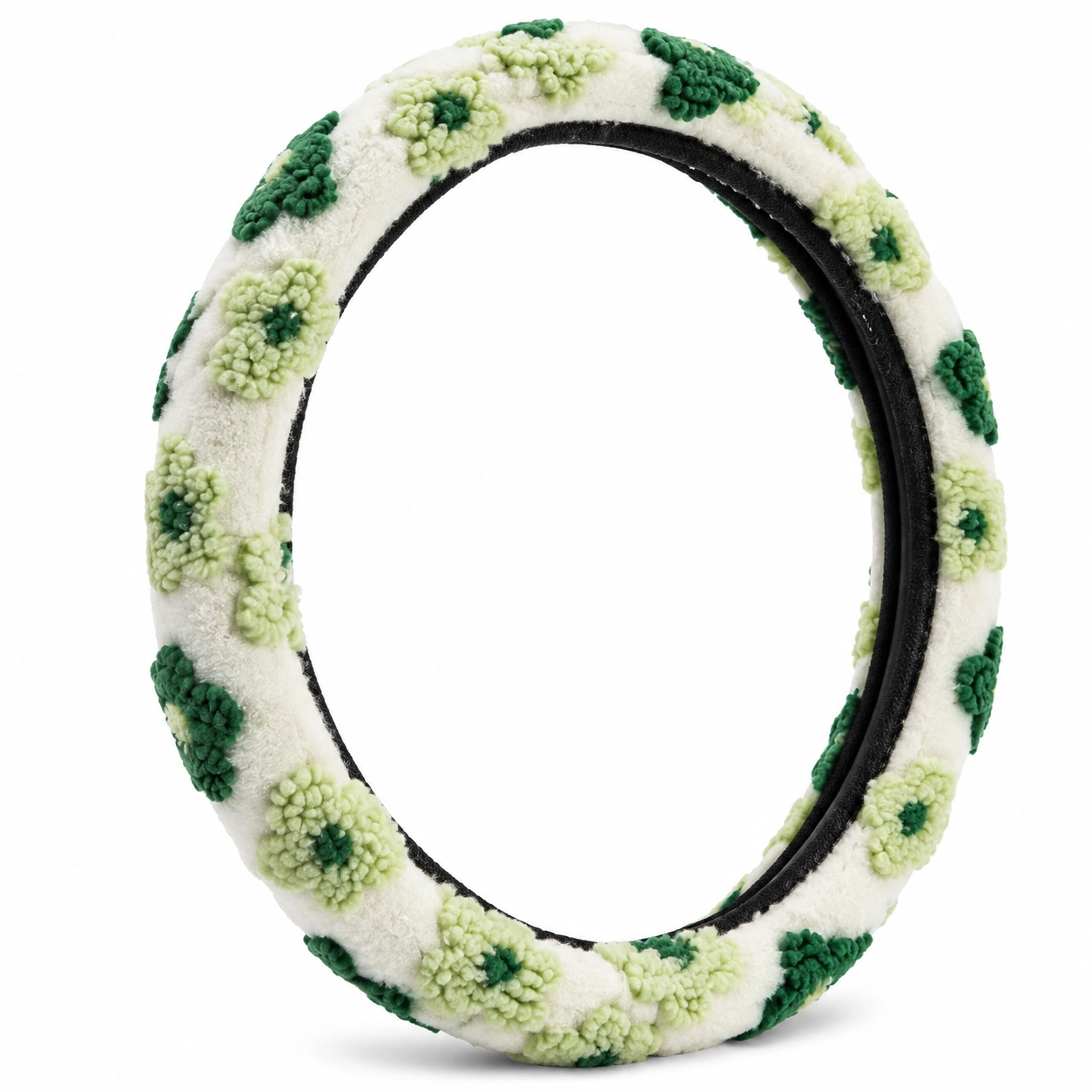 Coprivolante in Peluche con Motivo Floreale Verde e Bianco 37-38cm-meubelixa