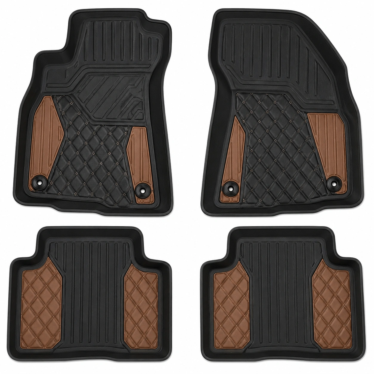 Set di Tappetini Auto Universali Nero e Marrone-meubelixa