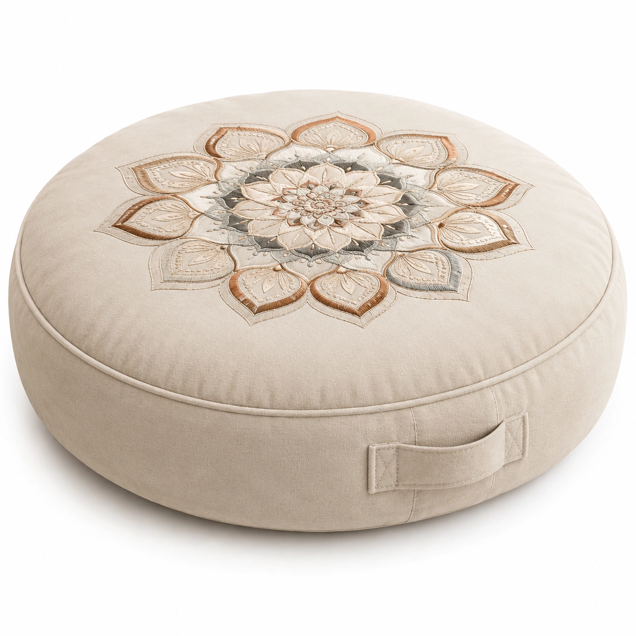 Cuscino Rotondo Meditazione Viola con Ricamo Floreale-meubelixa