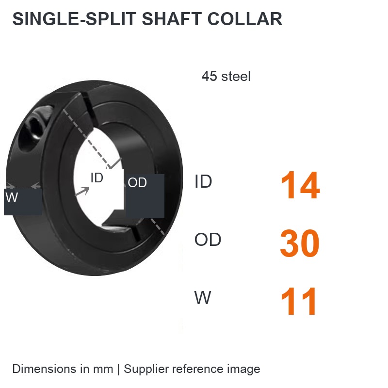 Single split — ID 14 x OD 30 x W 11 mm (English dimensions)