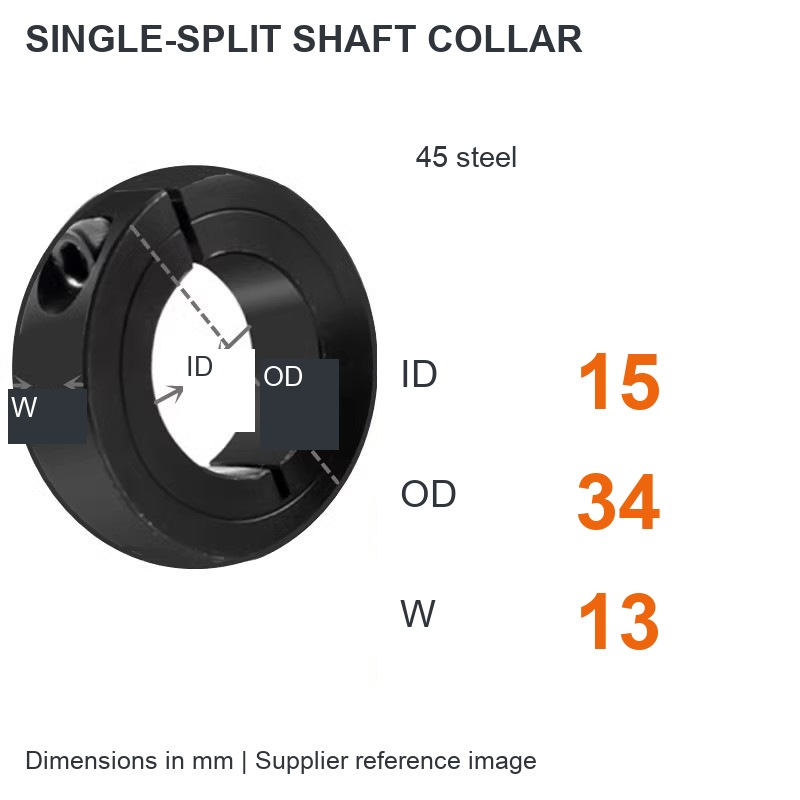 Single split — ID 15 x OD 34 x W 13 mm (English dimensions)