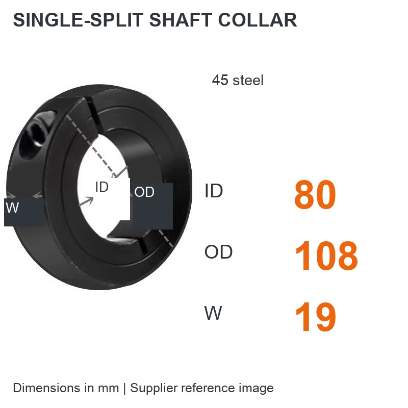 Single split — ID 80 x OD 108 x W 19 mm (English dimensions)