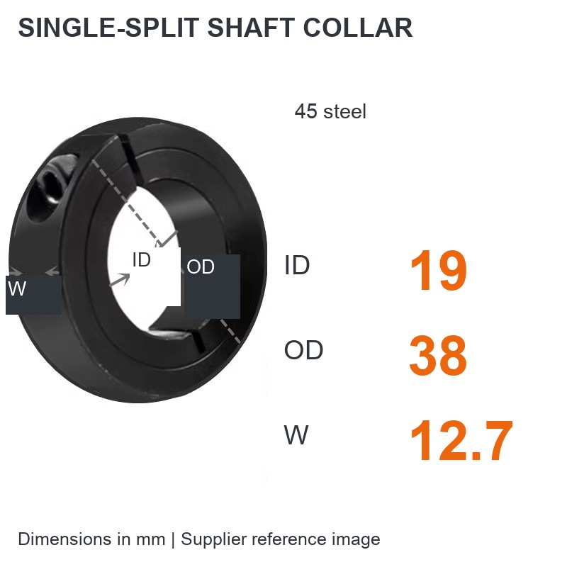 Single split — ID 19 x OD 38 x W 12.7 mm (English dimensions)