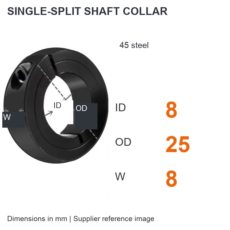Single split — ID 8 x OD 25 x W 8 mm (English dimensions)