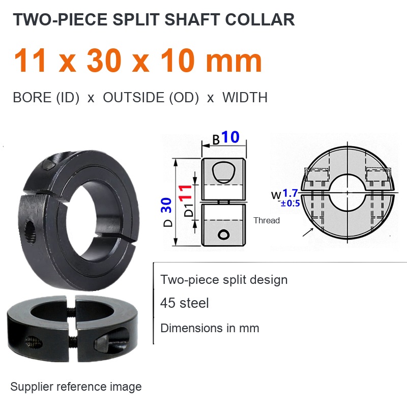 Two-piece split — ID 11 x OD 30 x W 10 mm (English dimensions)