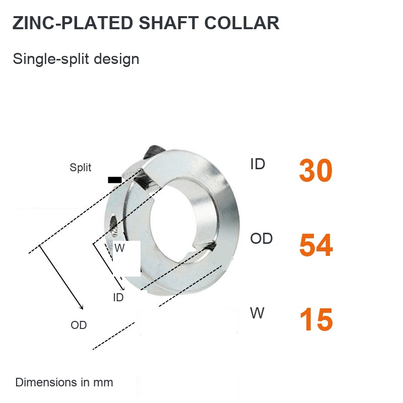 Single split / Zinc plated — ID 30 x OD 54 x W 15 mm (English dimensions)