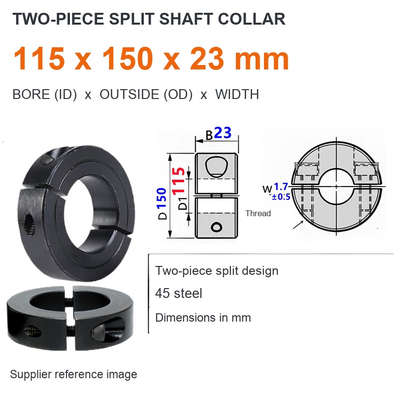 Two-piece split — ID 115 x OD 150 x W 23 mm (English dimensions)