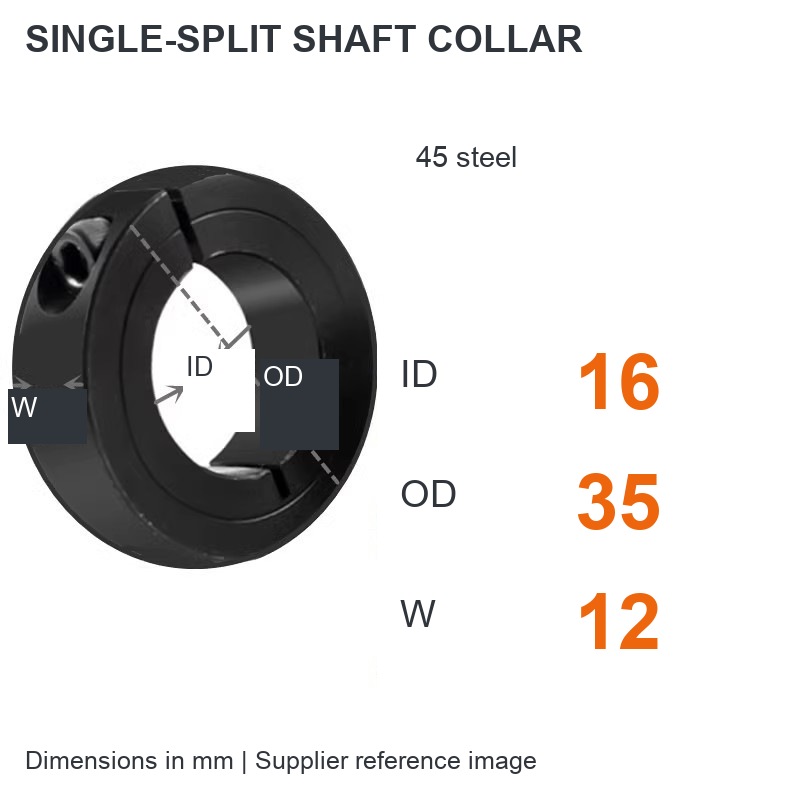 Single split — ID 16 x OD 35 x W 12 mm (English dimensions)
