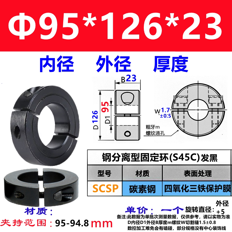 Two-piece split — ID 95 x OD 126 x W 23 mm