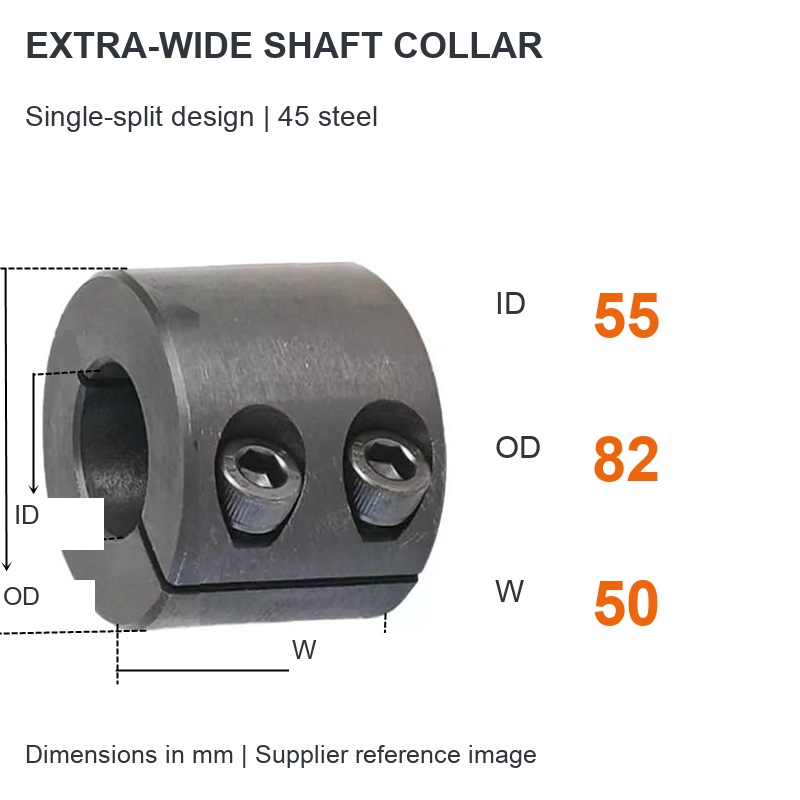 Extra-wide single split — ID 55 x OD 82 x W 50 mm (English dimensions)