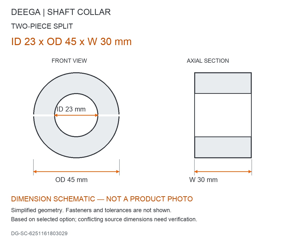 ID 23 x OD 45 x W 30 mm — dimension schematic, not a product photo; source dimensions subject to verification.