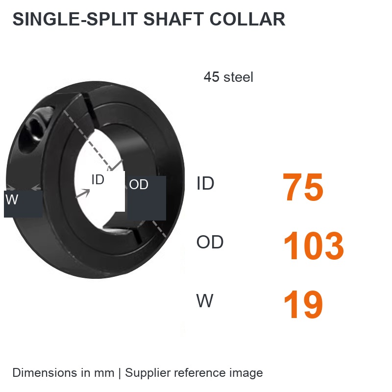 Single split — ID 75 x OD 103 x W 19 mm (English dimensions)