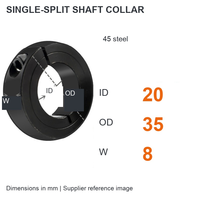 Single split — ID 20 x OD 35 x W 8 mm (English dimensions)