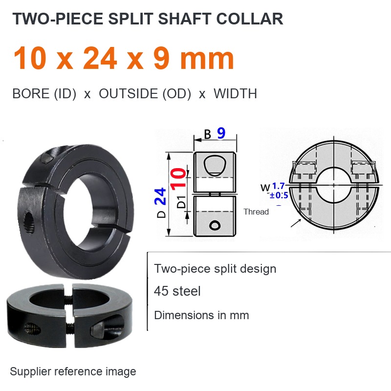 Two-piece split — ID 10 x OD 24 x W 9 mm (English dimensions)