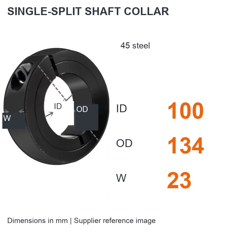 Single split — ID 100 x OD 134 x W 23 mm (English dimensions)