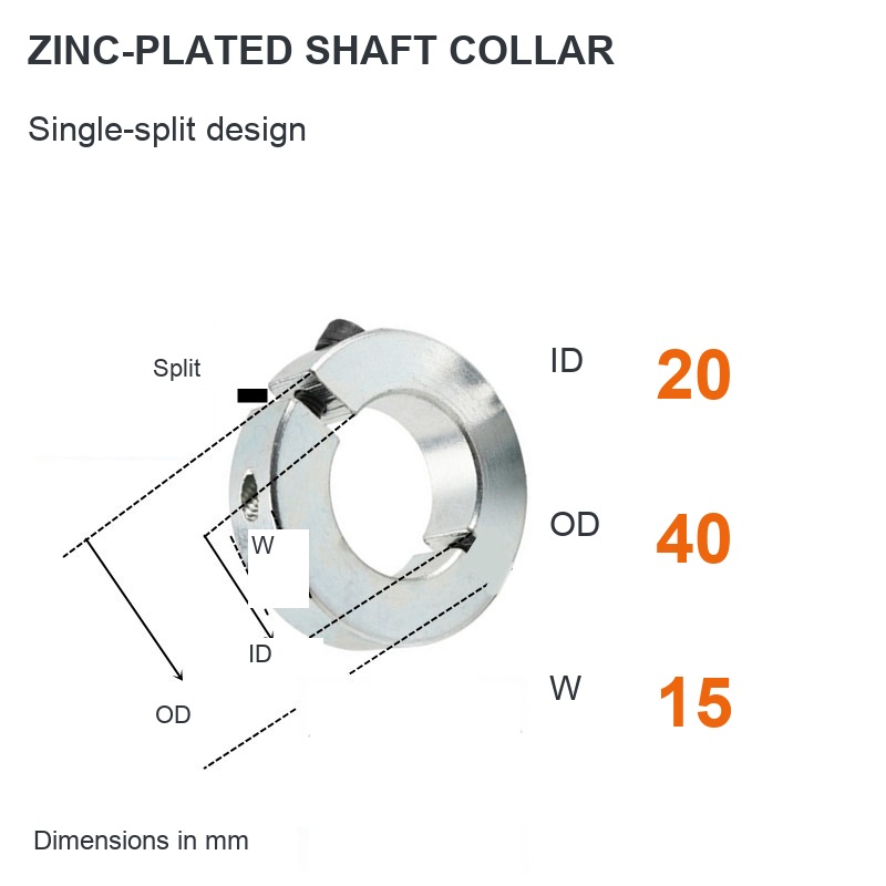 Single split / Zinc plated — ID 20 x OD 40 x W 15 mm (English dimensions)