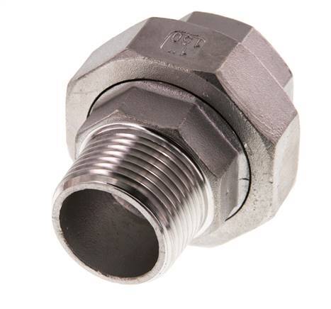 Rp 1 inch x R 1 inch F/M Stainless steel Double Nipple 3-pieces with Conically sealing 16 Bar — image 1