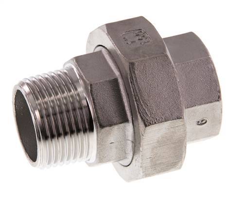 Rp 1 inch x R 1 inch F/M Stainless steel Double Nipple 3-pieces with Conically sealing 16 Bar — image 2