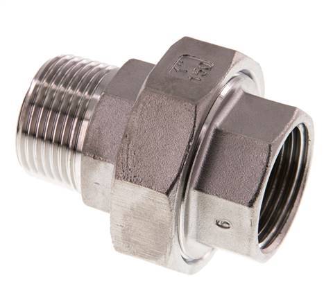 Rp 1 inch x R 1 inch F/M Stainless steel Double Nipple 3-pieces with Conically sealing 16 Bar — image 3