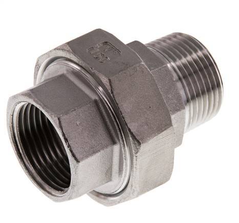Rp 1 inch x R 1 inch F/M Stainless steel Double Nipple 3-pieces with Flat sealing 16 Bar — image 1