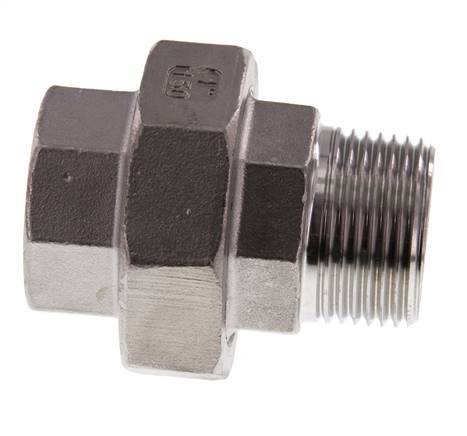 Rp 1 inch x R 1 inch F/M Stainless steel Double Nipple 3-pieces with Flat sealing 16 Bar — image 2